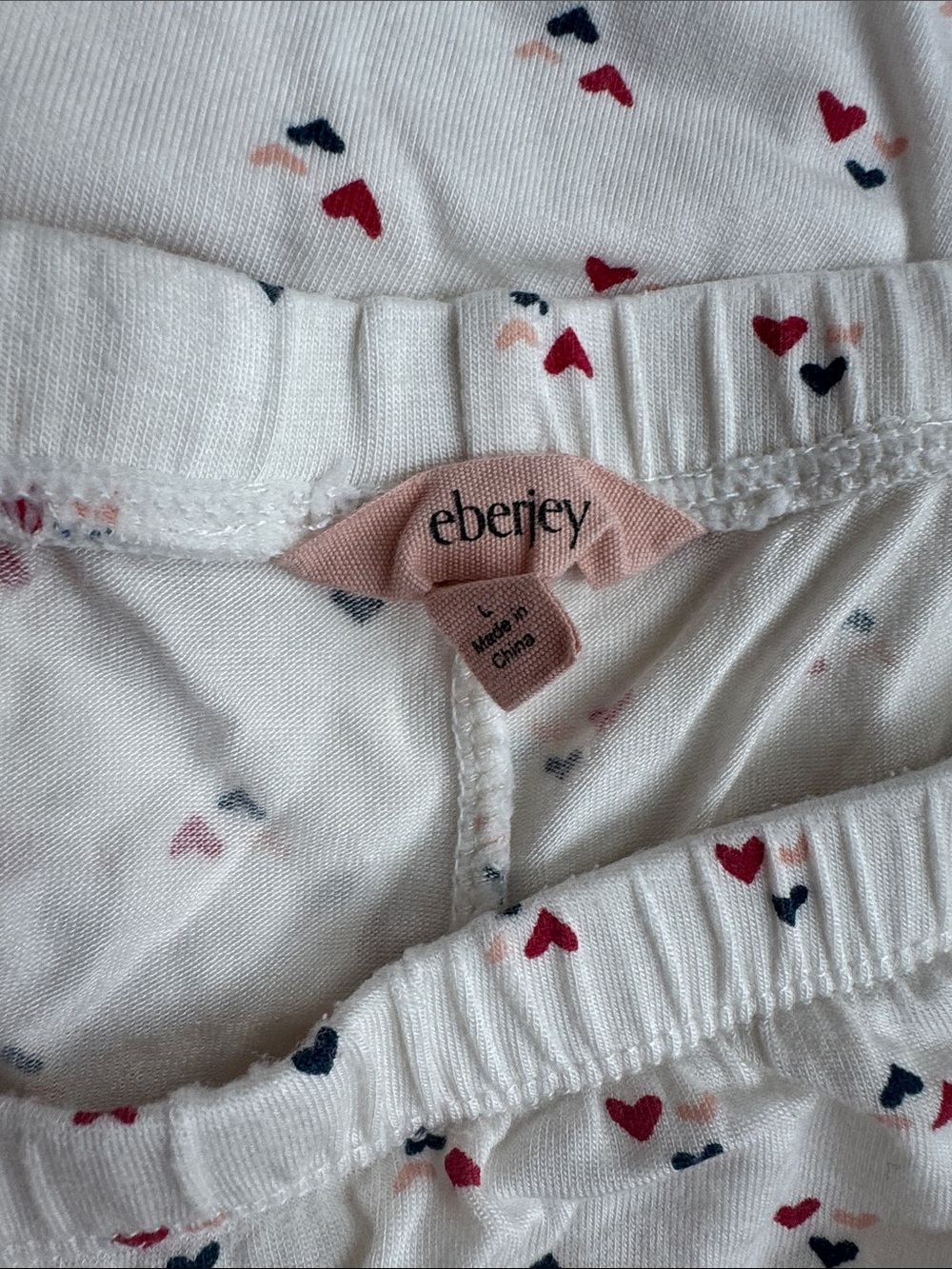 Eberjey Womens White Pajama Set with Pink Trim - Picture 2 of 4